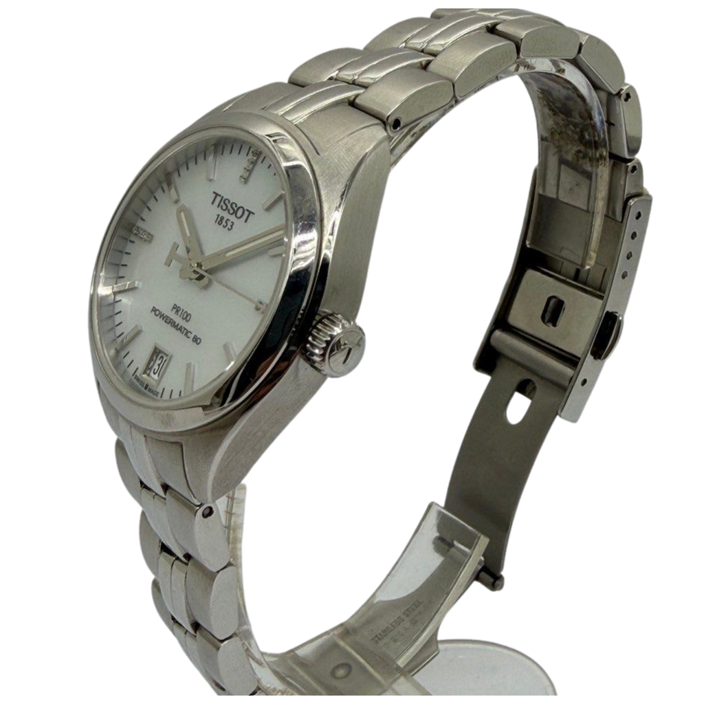 Tissot PR100 Powermatic 80 33mm Automatic White Mother of Pearl Diamond Dial Watch