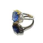 4.38 Carat Unheated Natural Blue Sapphire & Diamond Ladies Ring set in 18K White Gold