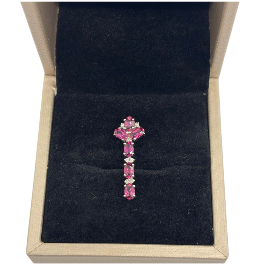18K White Gold Natural Pink Tourmaline & Diamond Pendant