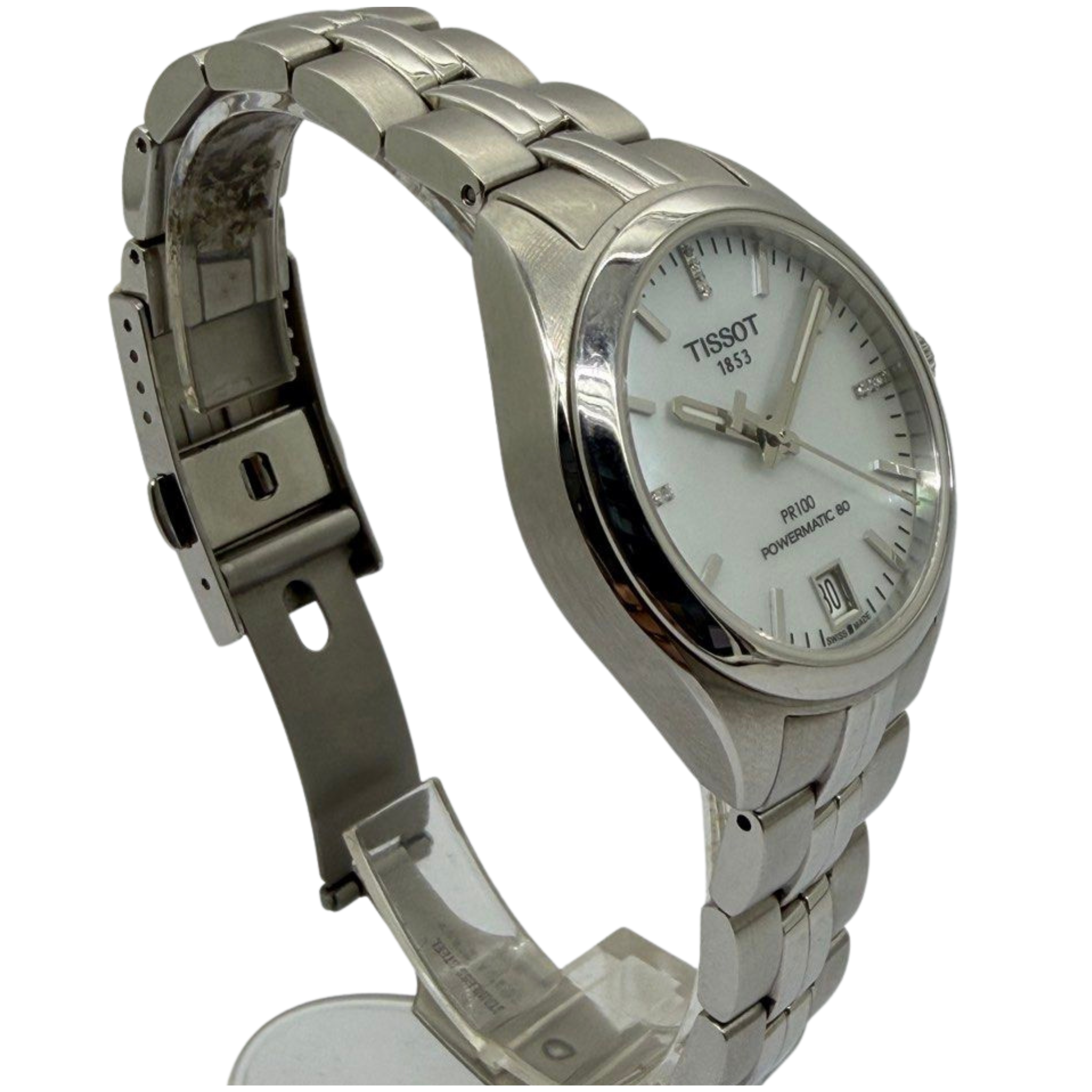 Tissot PR100 Powermatic 80 33mm Automatic White Mother of Pearl Diamond Dial Watch