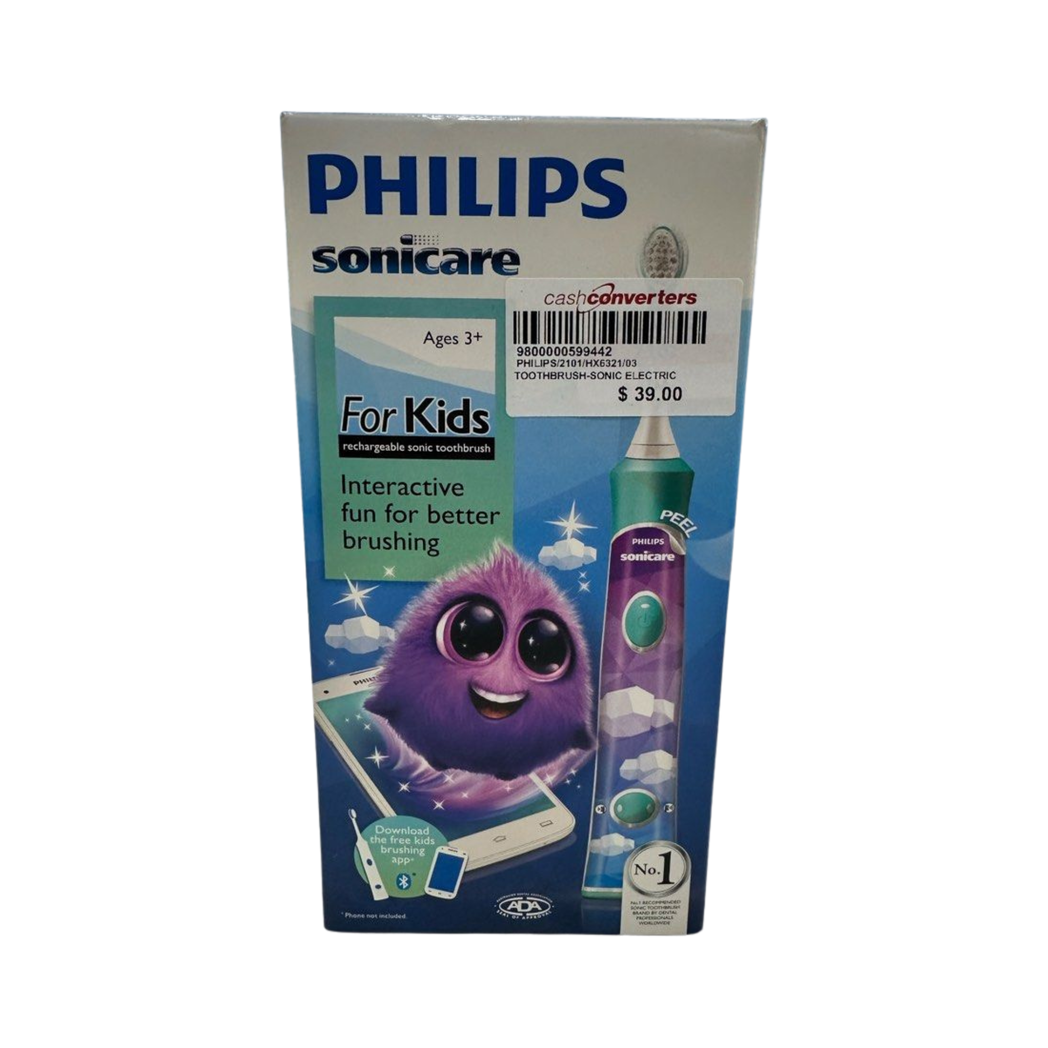 Philips Sonicare For Kids Electric Toothbrush - Built-in bluetooth - With interactive app - 1 brush head - 2 Modes - Timer - For more fun and better brushing - HX6321/03