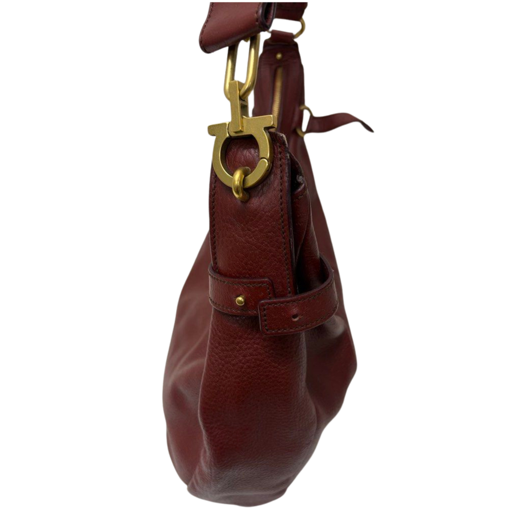 Salvatore Ferragamo Burgundy Leather Hobo Bag