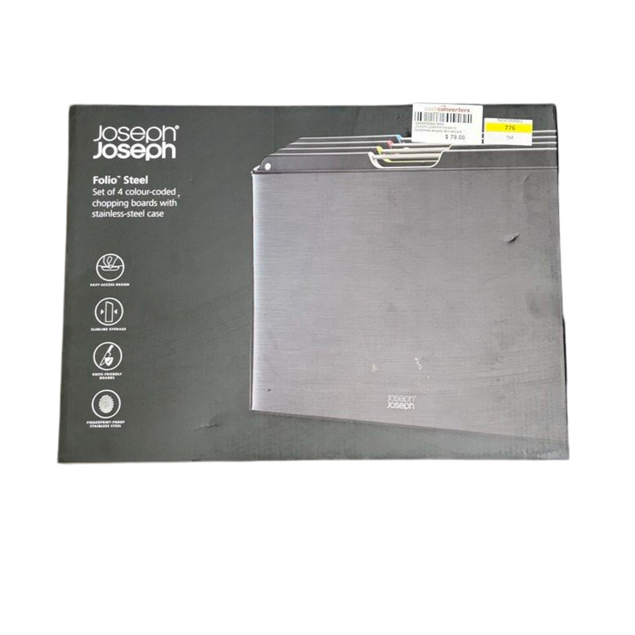 Joseph Joseph 60171 Folio Steel Chopping Board Set, Carbon Black (4 Piece)