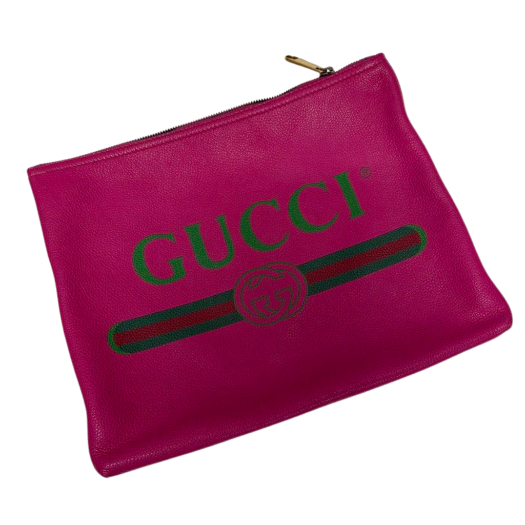 Gucci Logo Portfolio Clutch Pink Leather Bag
