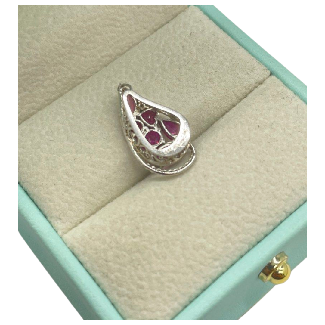 18K White Gold Natural Ruby, Pink Sapphire, Diamond Pendant