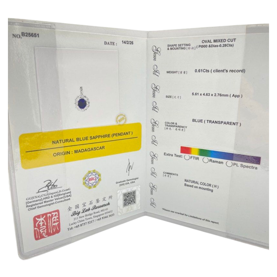 PT900 Natural Blue Sapphire & Diamond Pendant