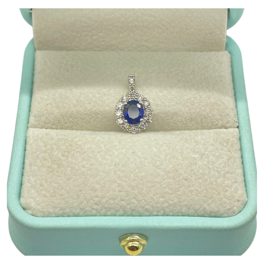 PT900 Natural Blue Sapphire & Diamond Pendant Secondary image