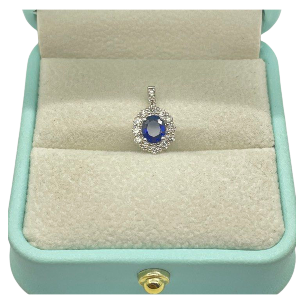 PT900 Natural Blue Sapphire & Diamond Pendant