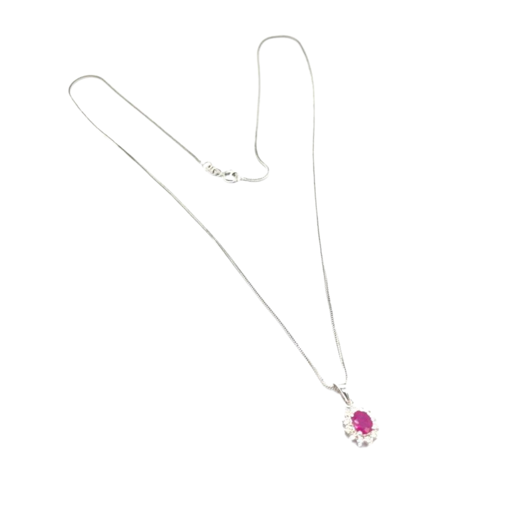 18K White Gold Natural Ruby & Diamond Necklace