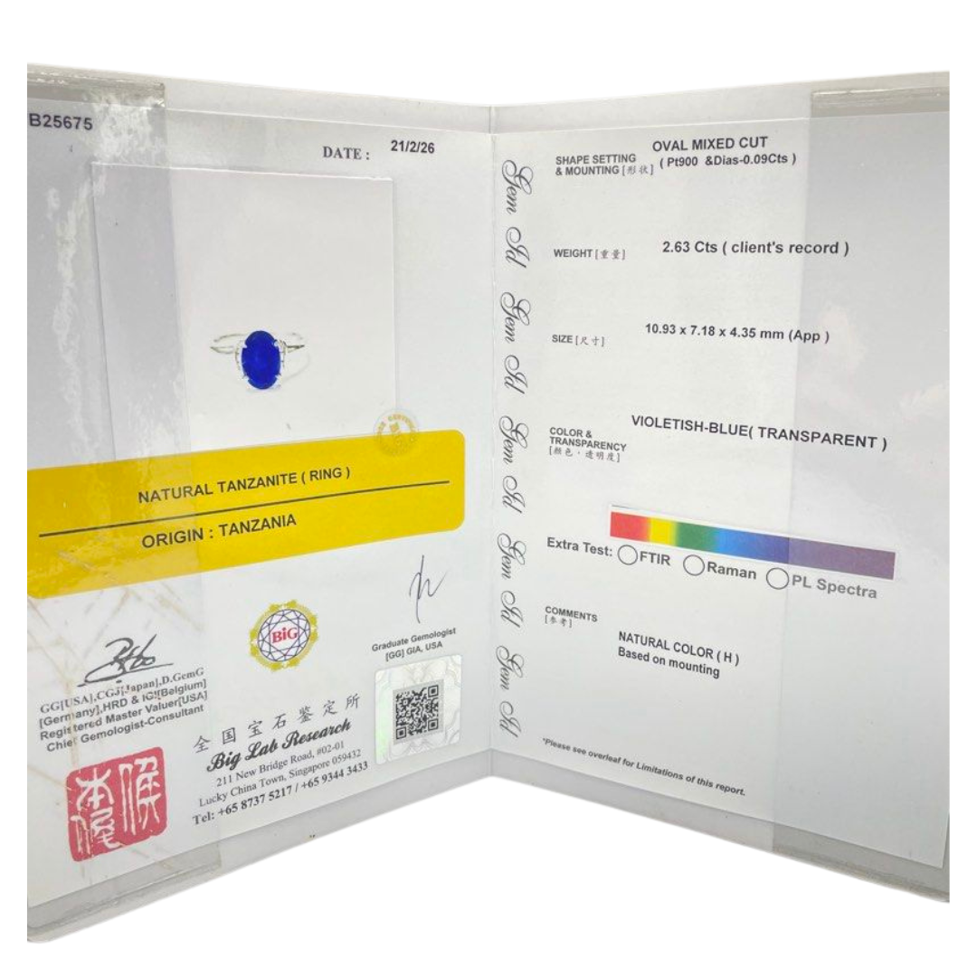 PT900 Natural Tanzanite & Diamond Ladies Ring