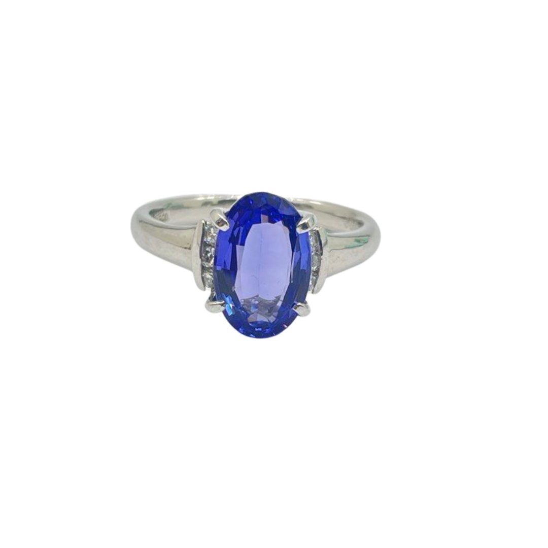 PT900 Natural Tanzanite & Diamond Ladies Ring
