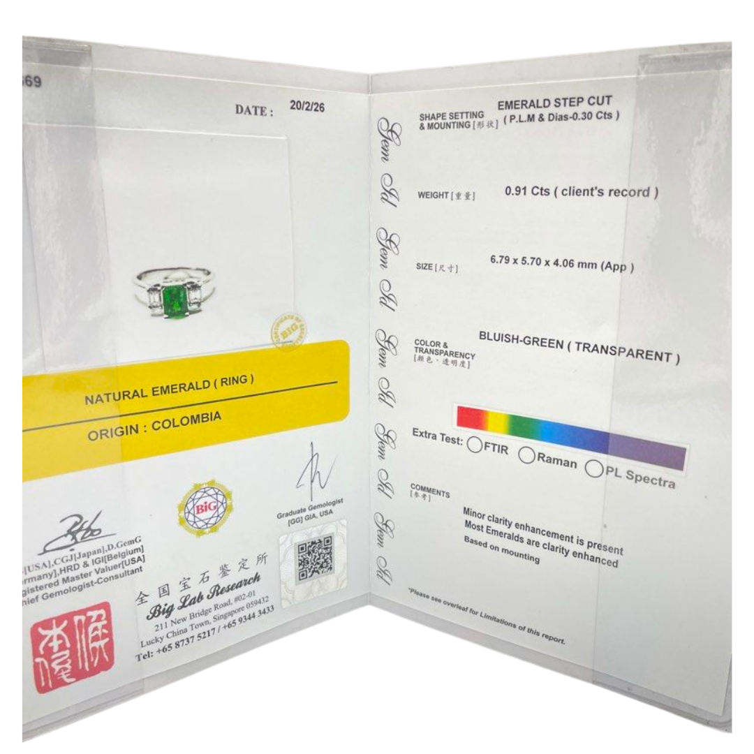 PT800 Natural Emerald (Colombia) & Diamond Ladies Ring