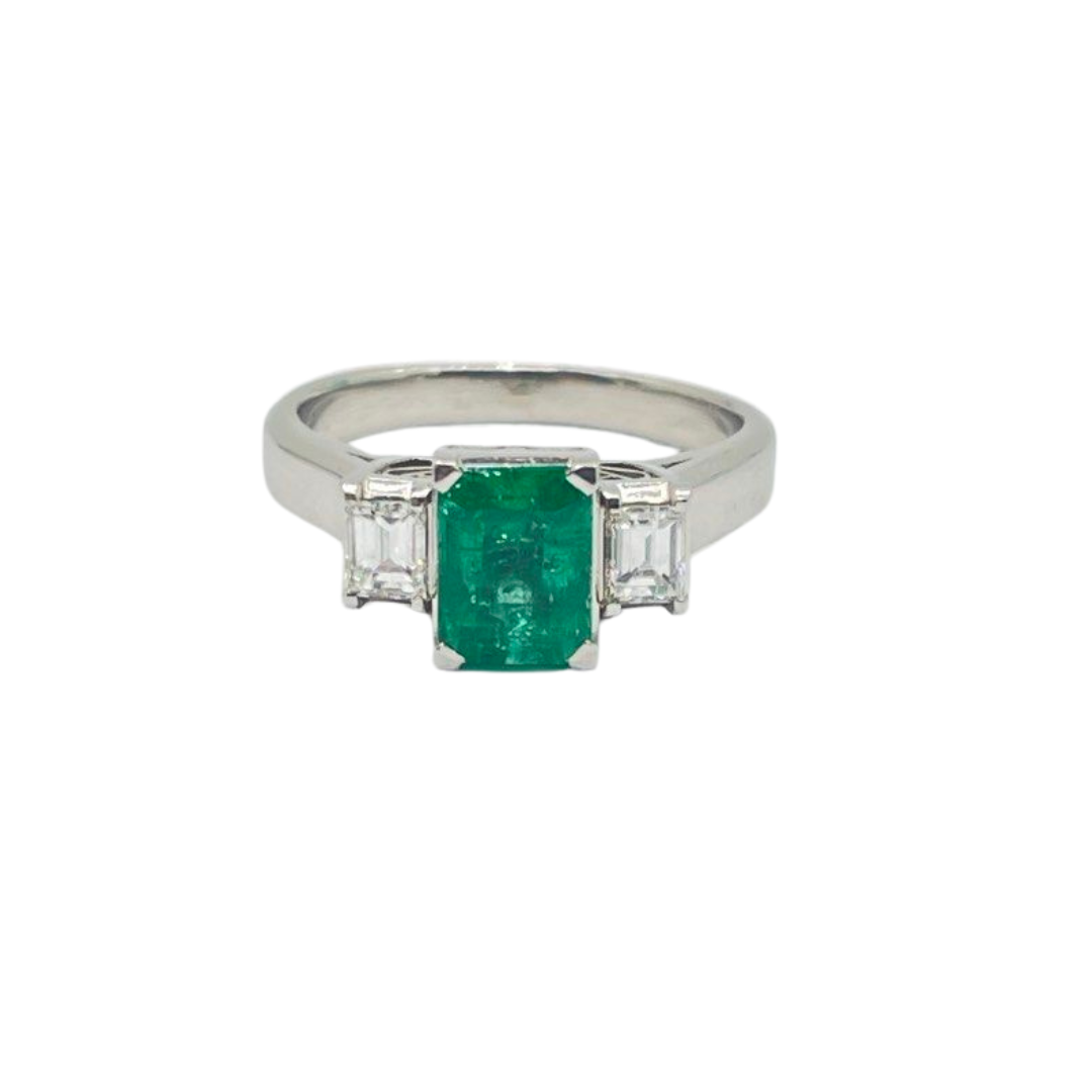 PT800 Natural Emerald (Colombia) & Diamond Ladies Ring