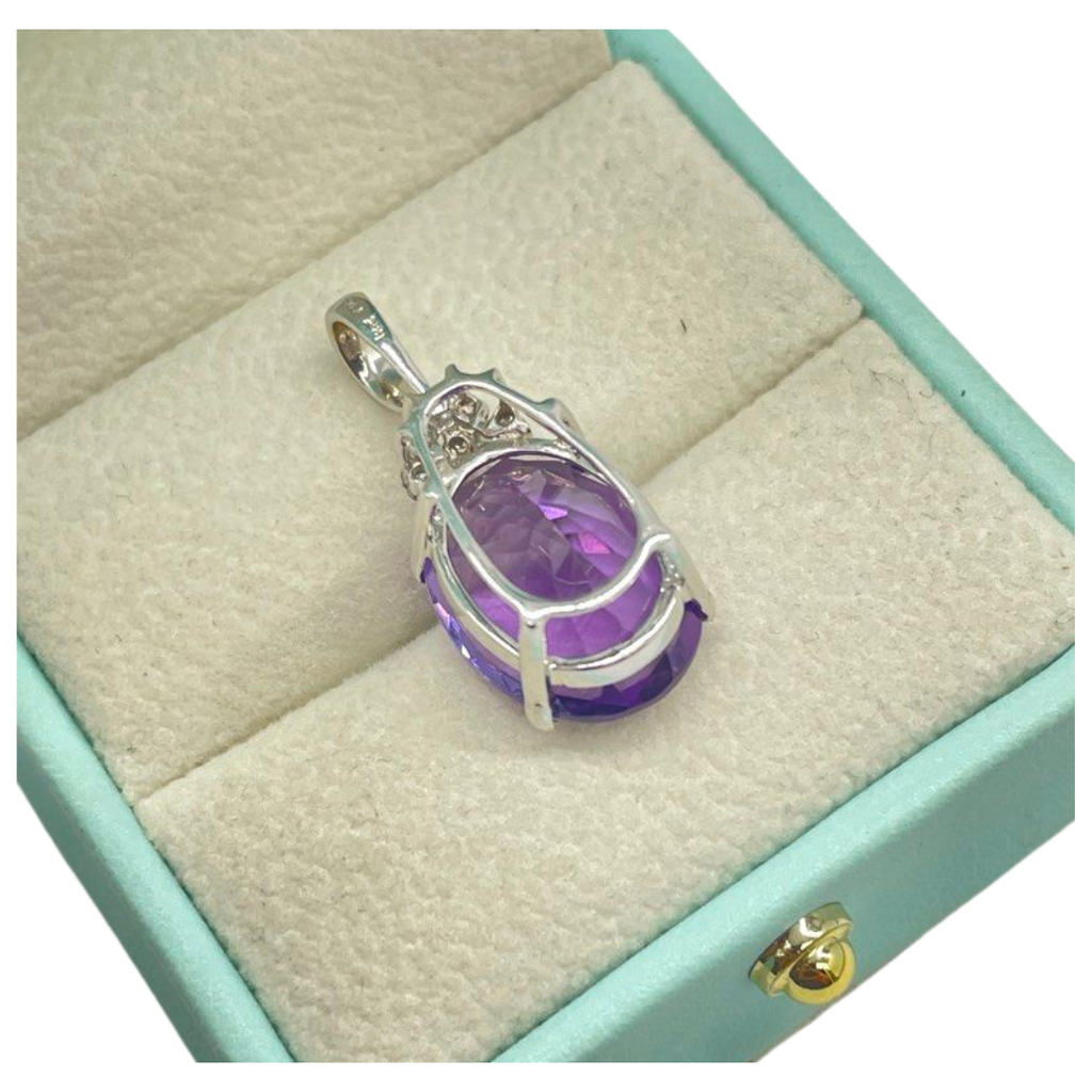 750 White Gold Natural Amethyst & Diamond Pendant