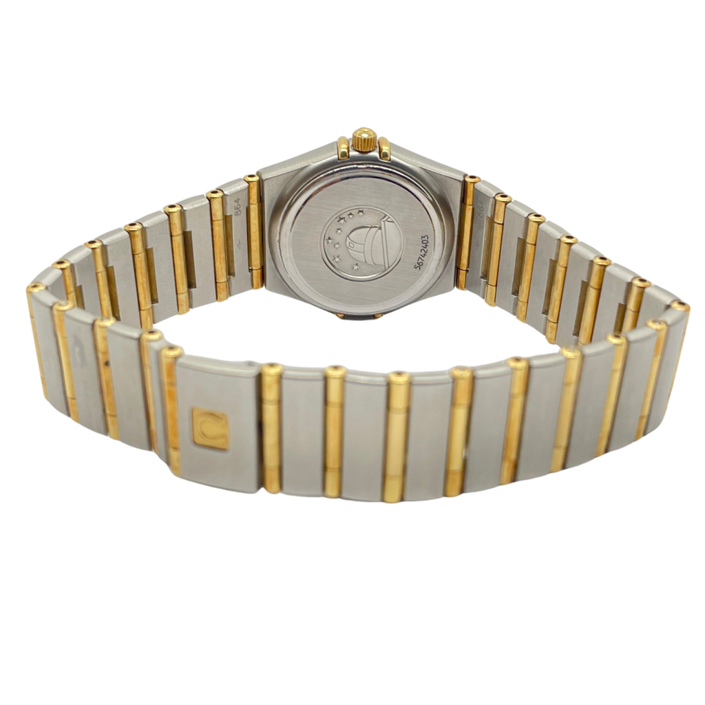 Omega Constellation 25mm Quartz Half Gold Diamond Bezel White Mother of Pearl Dial Watch