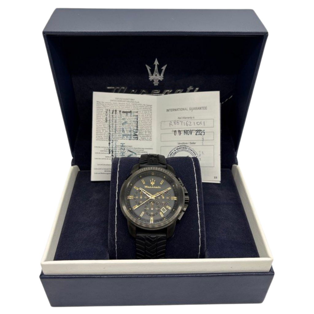 Maserati Successo 44mm Chronograph Quartz Black Silicon Strap Watch
