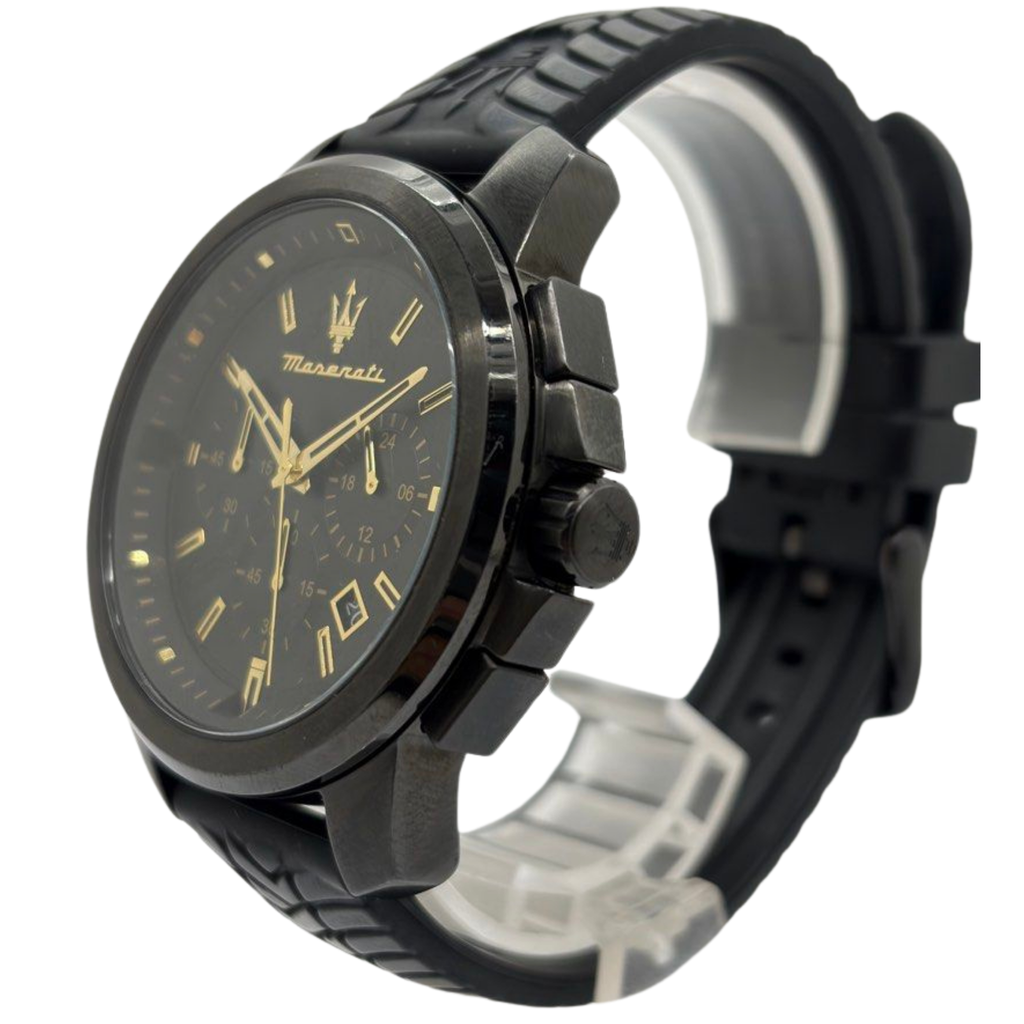 Maserati Successo 44mm Chronograph Quartz Black Silicon Strap Watch
