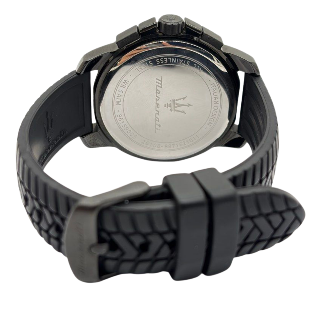 Maserati Successo 44mm Chronograph Quartz Black Silicon Strap Watch