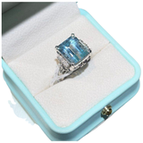 PT900 Natural Aquamarine & Diamond Ring