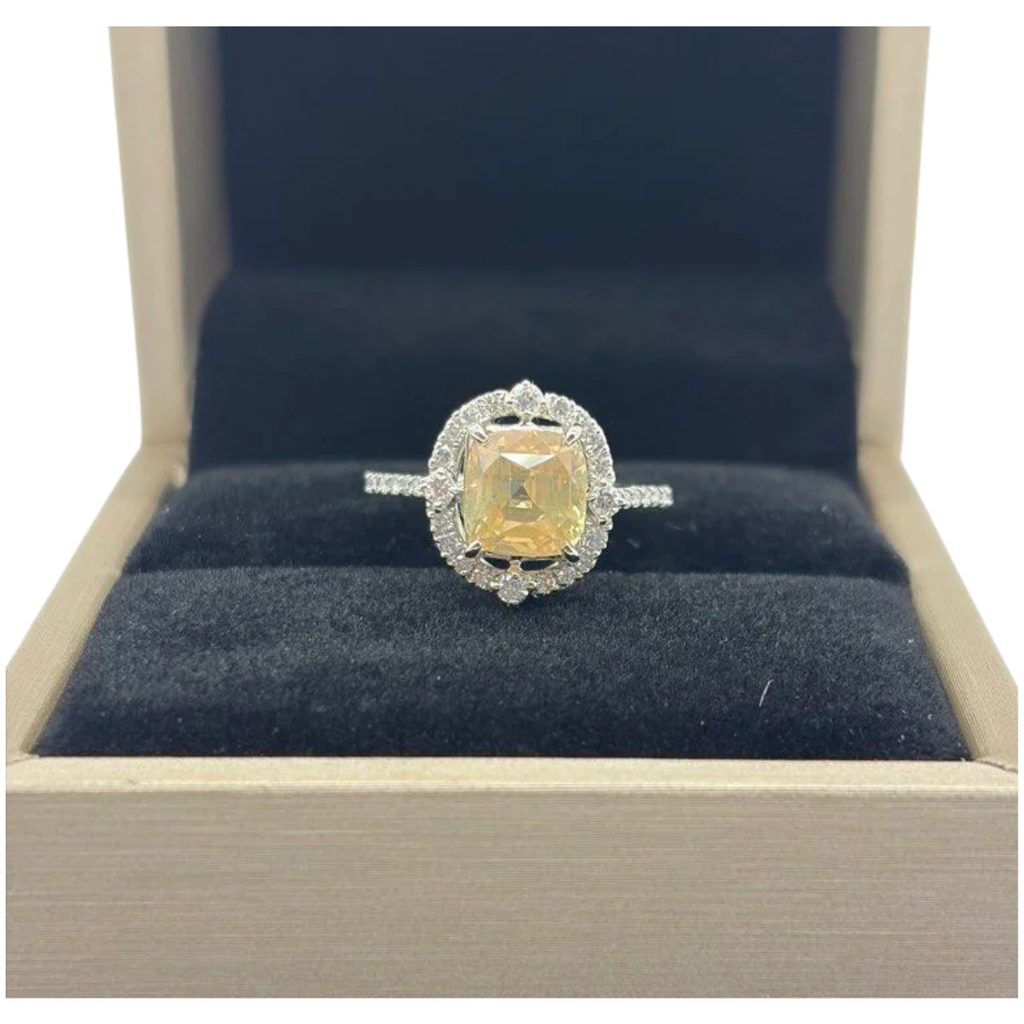 PT900 Natural Unheated Yellow Sapphire & Diamond Ring
