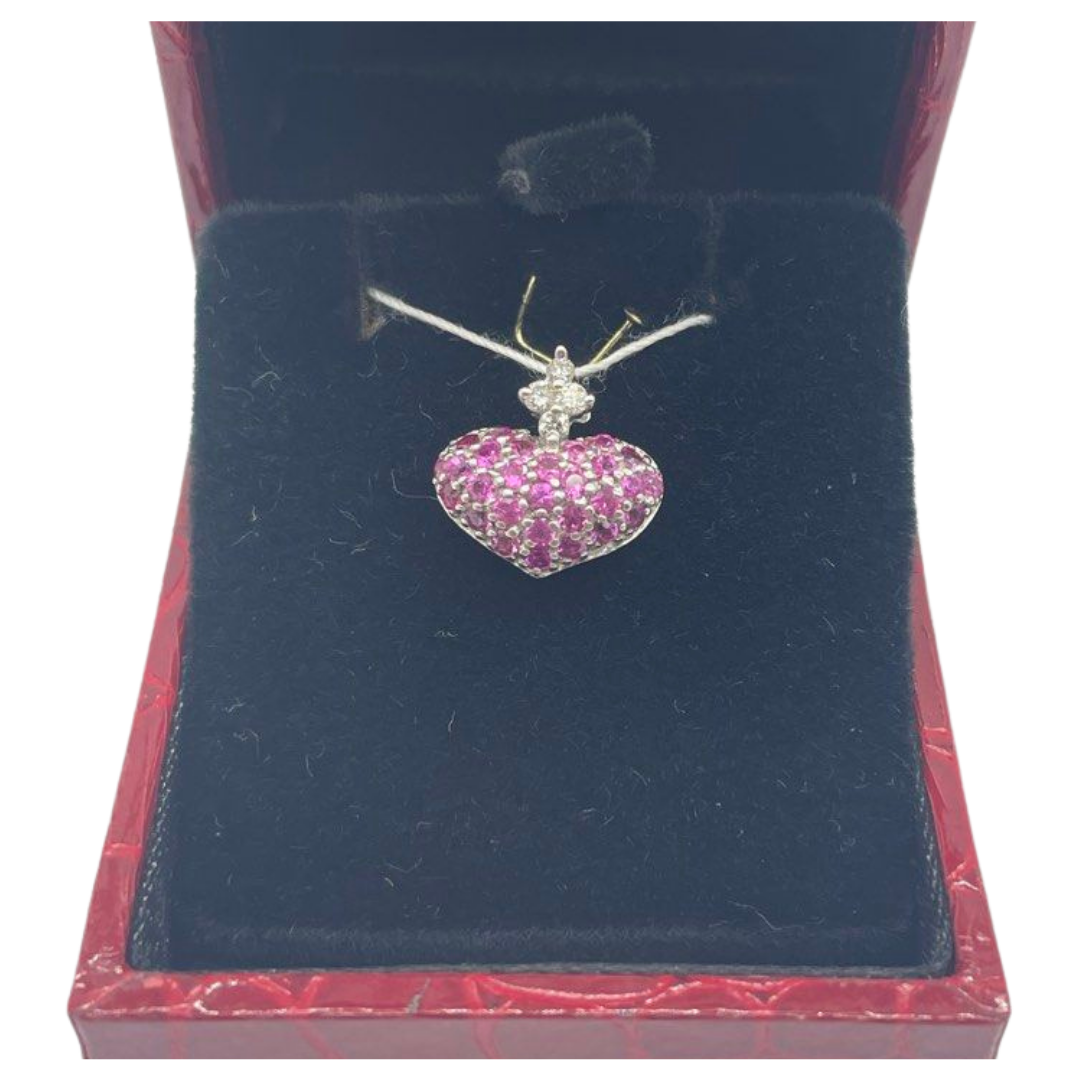 18K White Gold Natural Pink Sapphire & Diamond Pendant Main image
