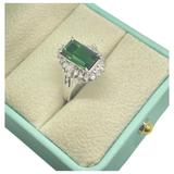 PT900 Natural Green Tourmaline & Diamond Ring