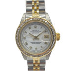 Rolex Datejust 26mm Half Gold Diamond Bezel White Roman Dial Watch 69240