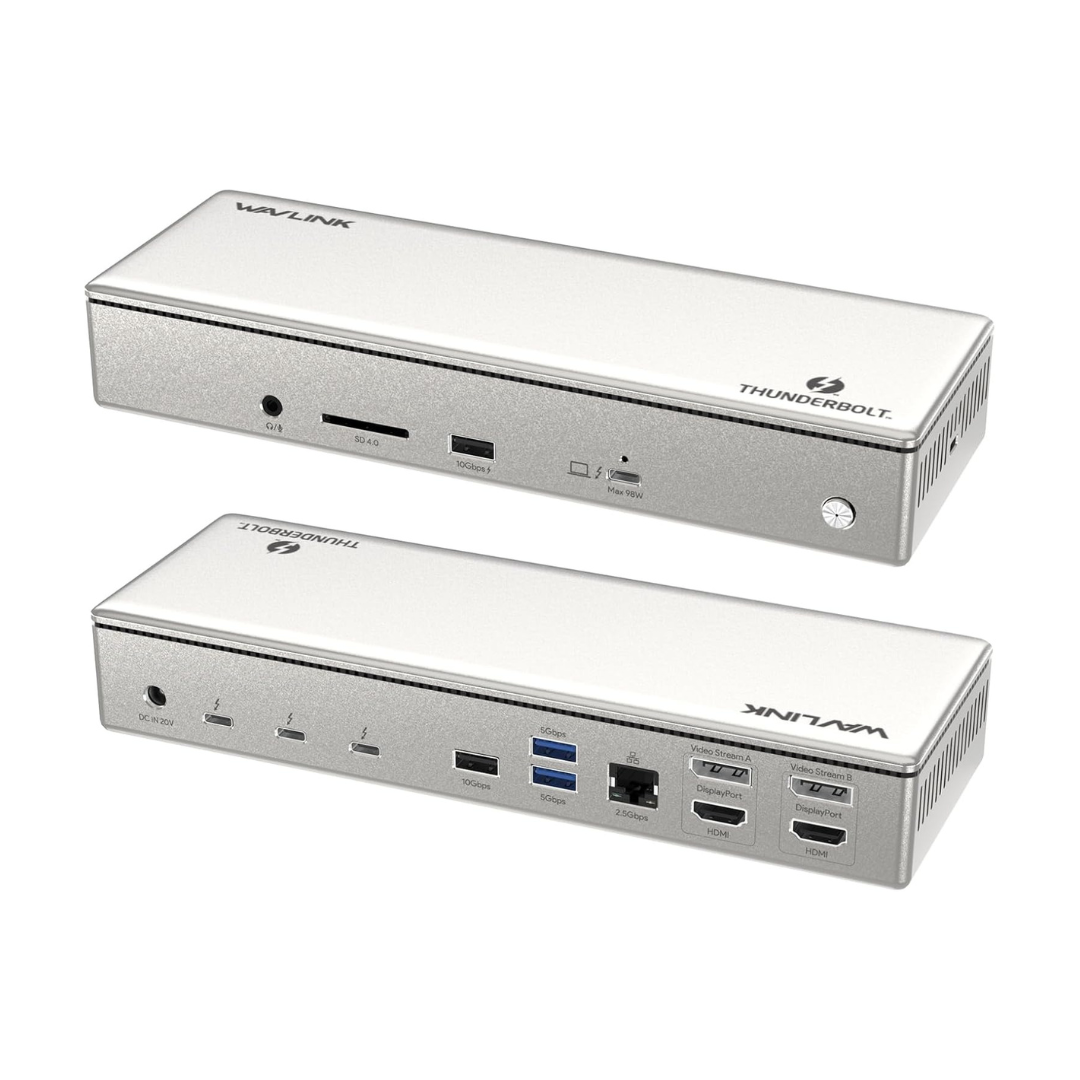 Thunderbolt 4 Quad Display Dock (15-in-1), WAVLINK 40Gbps Docking Station with 98W Laptop Charging for MacBook Pro/Air