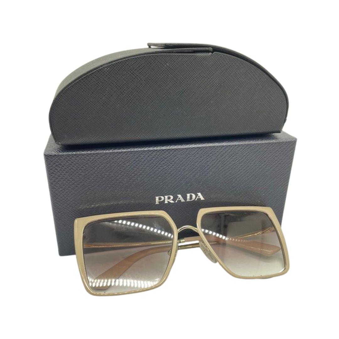 Prada Oversized Square Metal Sunglass SPR 58W, Powder and Gold Colour