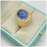 750 Yellow Gold Natural Blue Sapphire & Diamond Men’s Ring