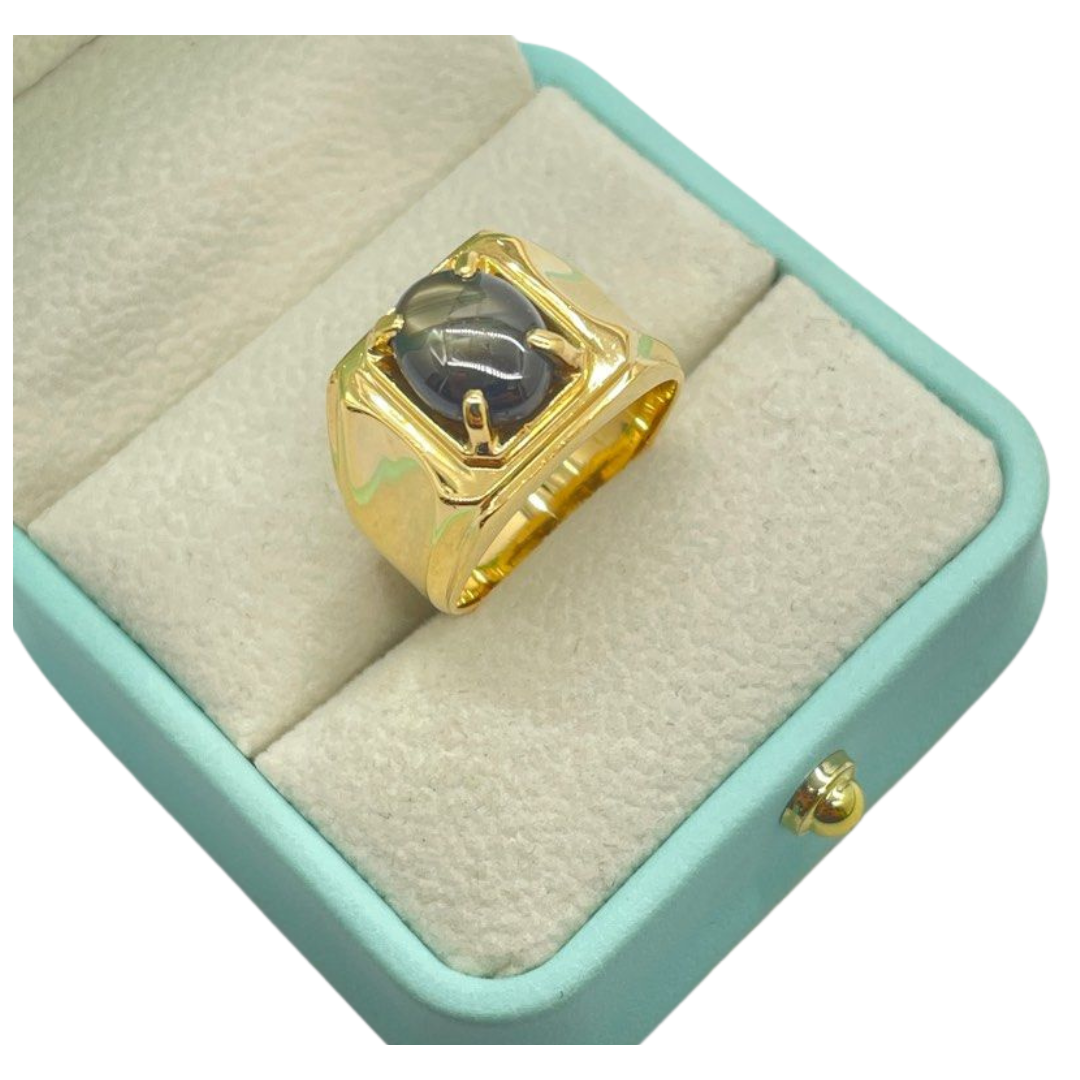 18K Yellow Gold Natural Star Sapphire (Un-heated) Men’s Ring