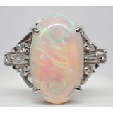 PT900 Natural Opal & Diamond Ring