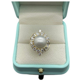 Natural South Sea Pearl & Diamond Ladies Ring 18K Yellow Gold with Cert