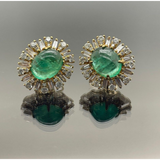 750 Yellow Gold Emerald & Diamond Earring With Cert