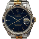 Rolex Datejust 16233 36mm Half Gold Diamond Bezel Automatic Black Dial Watch