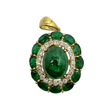 18K YG Emerald w/Diamonds Pendant E1 E12 D25 6.7g w/Cert