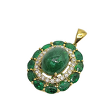18K YG Emerald w/Diamonds Pendant E1 E12 D25 6.7g w/Cert