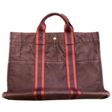 Hermes Fool Toe GM Tote Bag Canvas Burgundy, Red Stripes