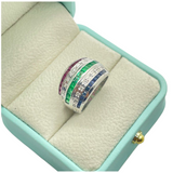 PT900 Natural Ruby, Emerald, Sapphire, Diamond Ring