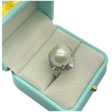 PT900 Natural South Sea Pearl & Diamond Ladies Ring