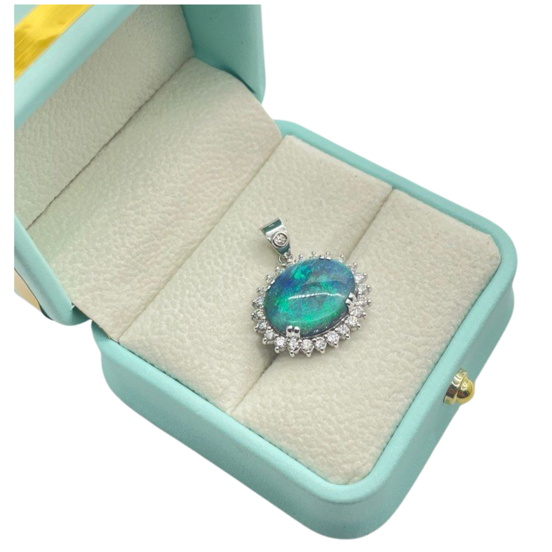PT900 Natural Black Opal & Diamond Pendant Main image