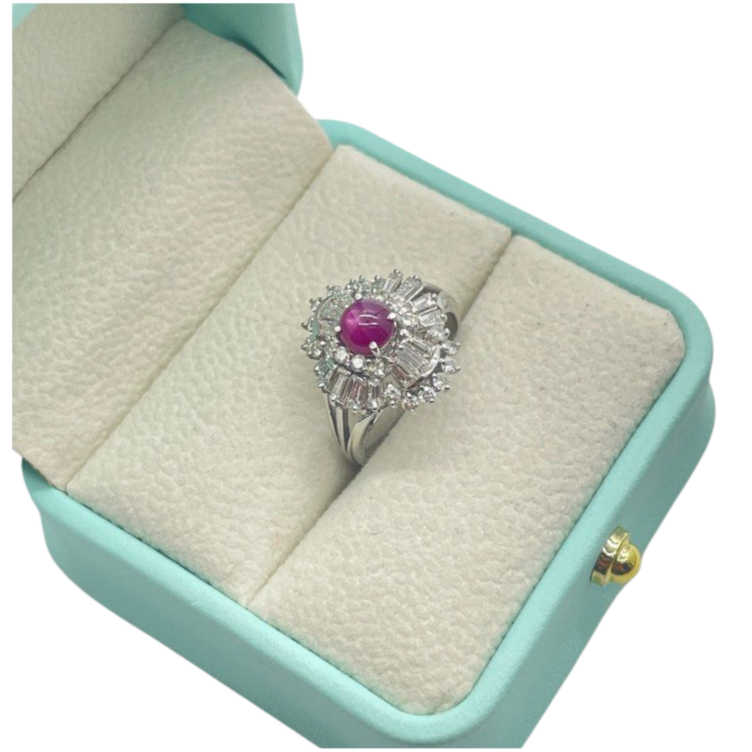 PT900 Natural Star Ruby & Diamond Ladies Ring Main image