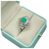 PT900 Natural Emerald & Diamond Ladies Ring