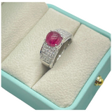Natural Pink Cat’s Eye Tourmaline & Diamond Ring PT900 w/Cert