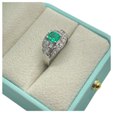 Natural Emerald & Diamond PT900 Ring w/Cert