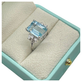 PT900 Natural Aquamarine & Diamond Ladies Ring
