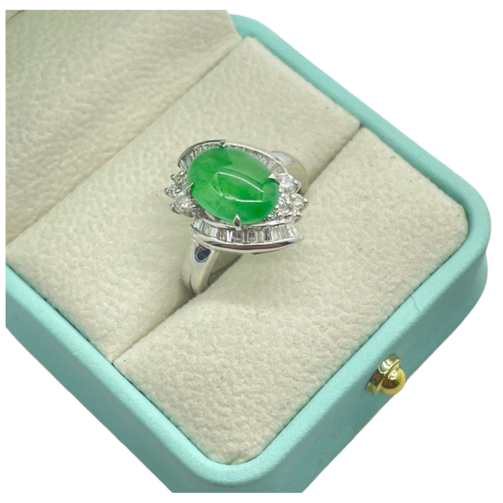 PT900 Natural Jadeite (Type-A) & Diamond Ladies Ring