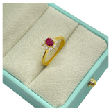 18K Yellow Gold Natural Ruby & Diamond Ladies Ring