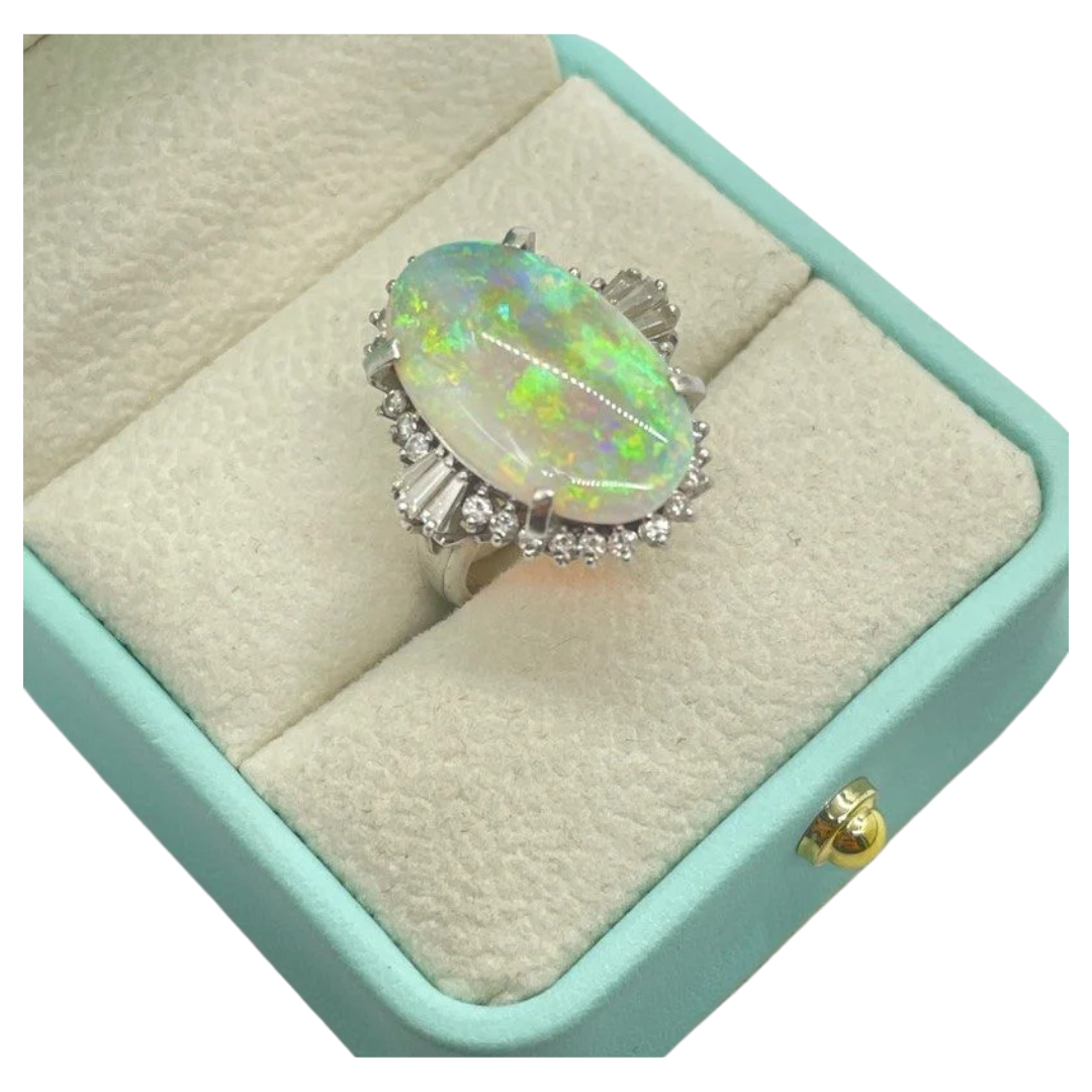 PT900 Natural Opal & Diamond Ladies Ring w/Cert Main image