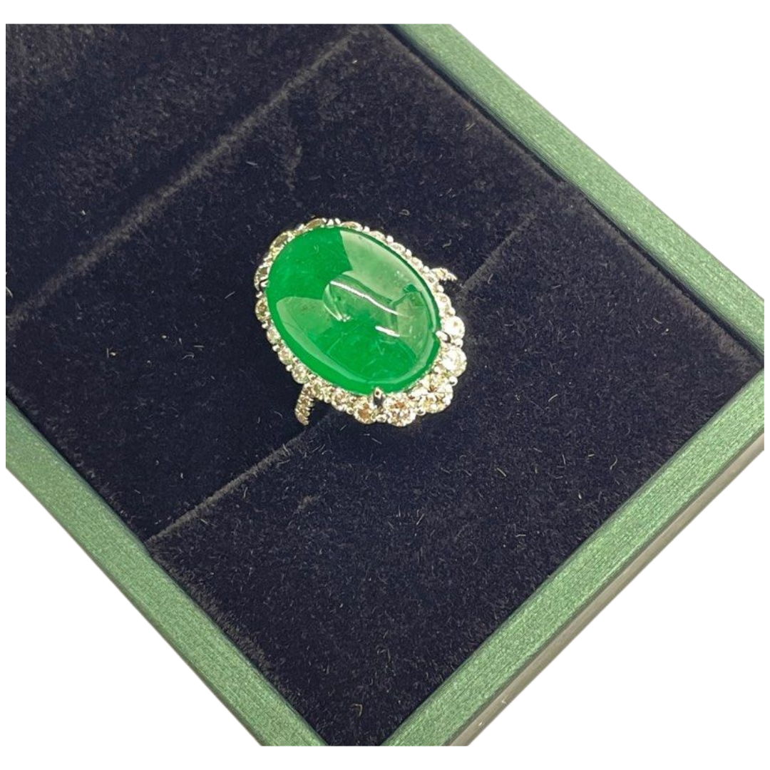 750 White Gold Natural Emerald & Diamond Ladies Ring w/Cert Main image